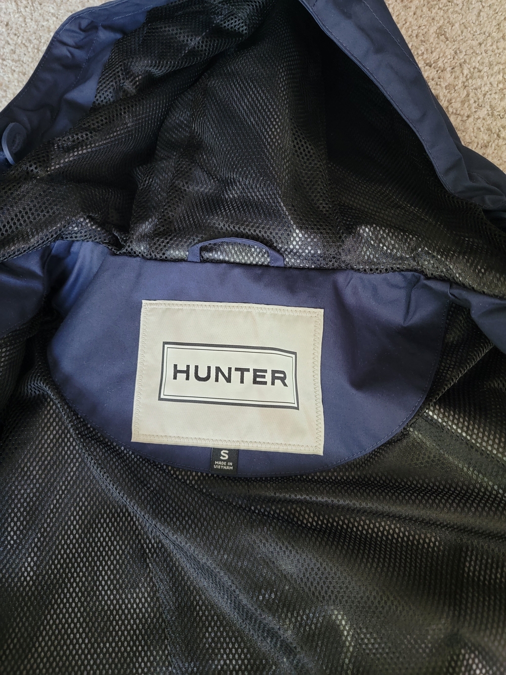 Hunter Cinched Waist Navy Hooded Rain Jacket Small - Picture 9 of 12
